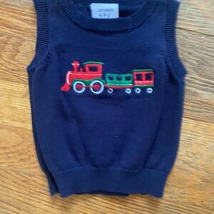 Crown & Ivy Navy Train Sweater Vest for Baby Boy 3-6 M 100% Cotton